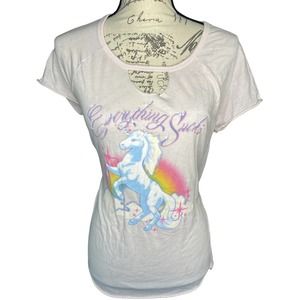 Hot Topic Everything Sucks Graphic Unicorn Rainbow Open Back Size M